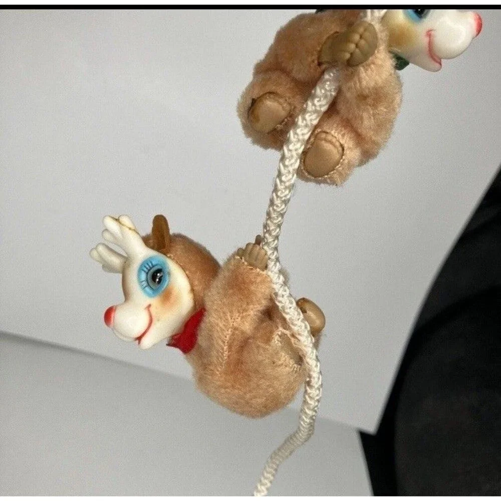 Lot 3 Rudolph Reindeer Clip On Pencil Hugger Flocked Ornament Plush Vintage